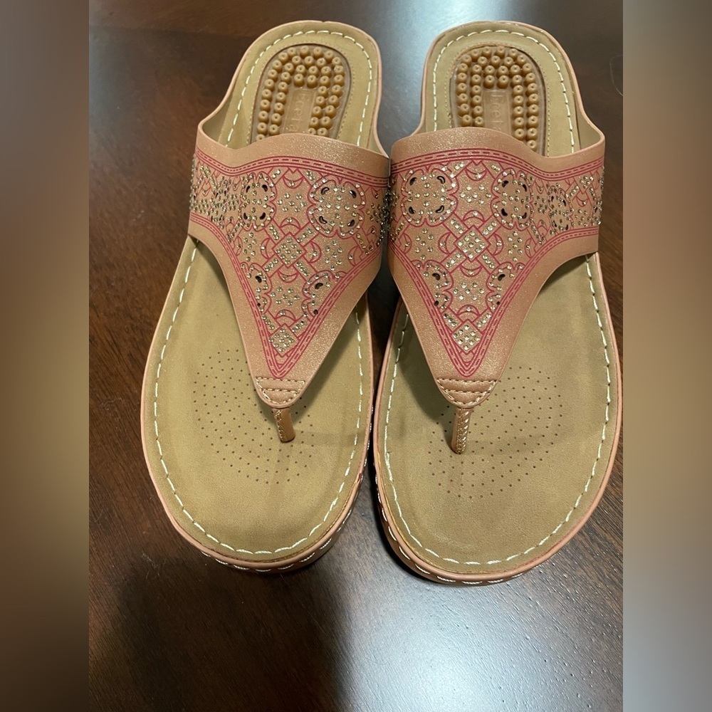 Ecetana women’s Sandals dressy wedge non slip Rhinestone platform shoes